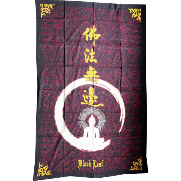 Wandtuch im Batik-Style Black Leaf Buddha