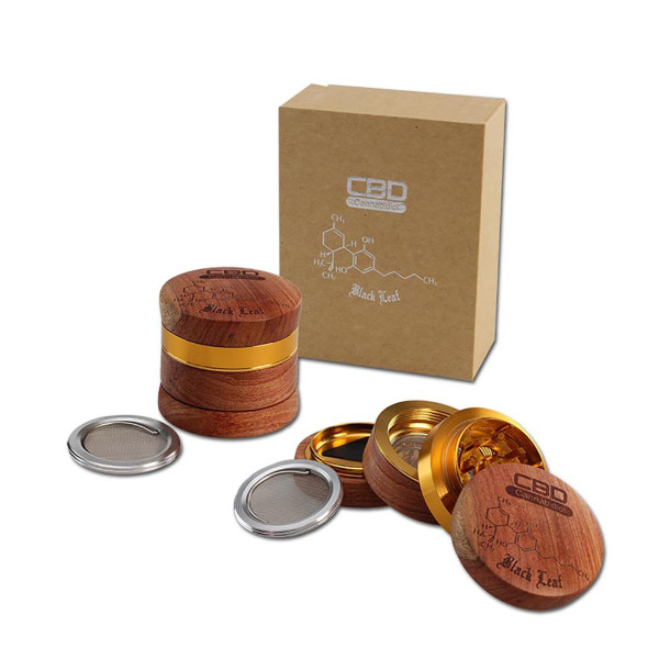 CBD Holzgrinder von Black Leaf vierteilig