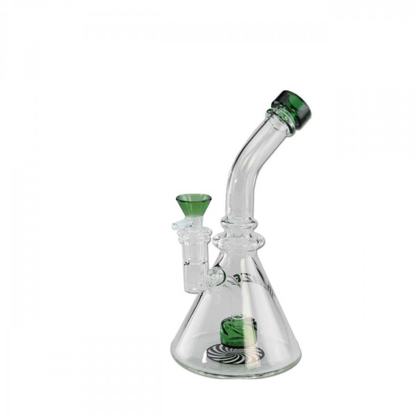 Die grüne Variante der Dabbing bong. Das grün geferbte Glas verzieht das Mundstück den Perkolator und die CarpCab