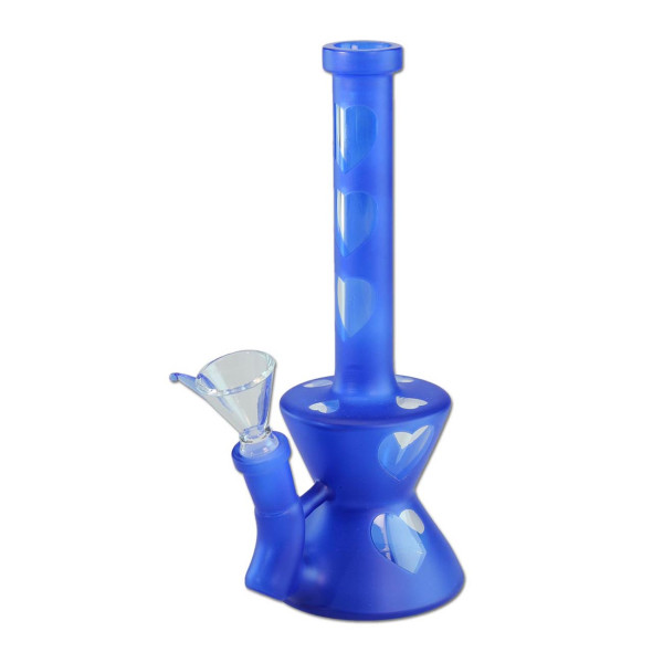 Blaue Glasbong für Kräuter mit Herzen