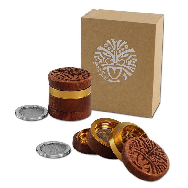 Grinder aus Holz und Alu von Black Leaf mit einem feinem Mahlwerk