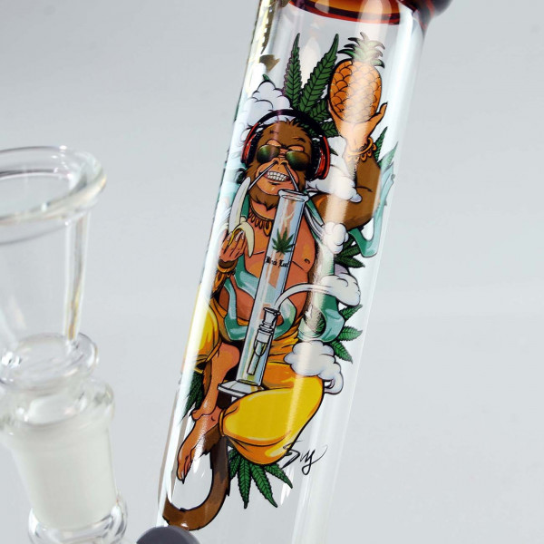 Black Leaf Hanuman Bong - der Affe mit Kopfhöherer und einer Ananas verziert das Bong Rohr.