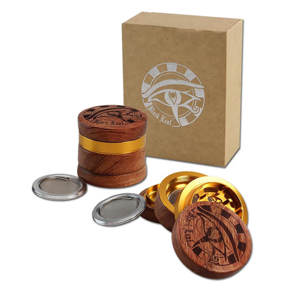 Black Leaf Grinder mit Pollensieb und einer Holzummantelung
